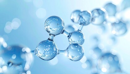 Molecular structure visualization representing science and chemical research in light blue tones