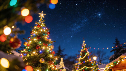 Obraz premium Christmas, holiday, Santa Claus, reindeer, Rudolph, sleigh, snowflakes, winter, December, presents, gifts, wrapping paper, ribbons, bows, Christmas tree, ornaments, tinsel, lights, star, angel, stocki