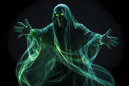 Green ghost smooth energy motion in dark background for halloween