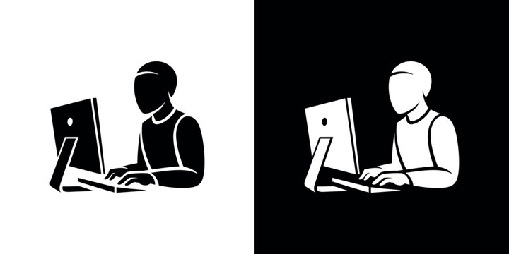 A person working on a computer shown in positive and negative contrast