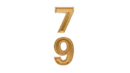 Golden Numbers 7 and 9 on White Background