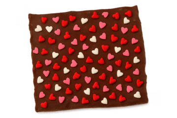 Chocolate bar with heart sprinkles on transparent background
