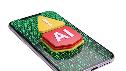 Smartphone with AI Alert and Binary Code - Digital Warning