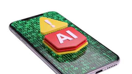 Smartphone with AI Alert and Binary Code - Digital Warning