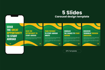 5 Slide Study Abroad Carousel Post Template &ndash; Educational Promotion for Social Media