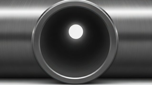 Close-up view of the inside of a metal pipe with light at the end.