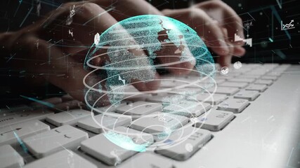 A creative representation of global connectivity featuring a glowing digital globe above a laptop keyboard, symbolizing data communication and innovation in technology. Xenic - Powered by Adobe