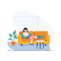 Flat illustration of a woman resting on sofa after workout for recovery