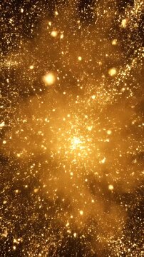 Golden Glitter Explosion - The video showcases an explosion of golden glitter particles against a dark background. The glitter is dense and creates a sparkling, almost cloud-like effect.