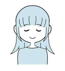 シンプルでかわいい女の子のイラスト ー水色髪のリラックスする女性ー