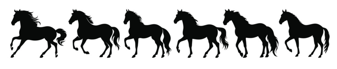 Obraz premium horses silhouettes set horse silhouette black clipart bundle