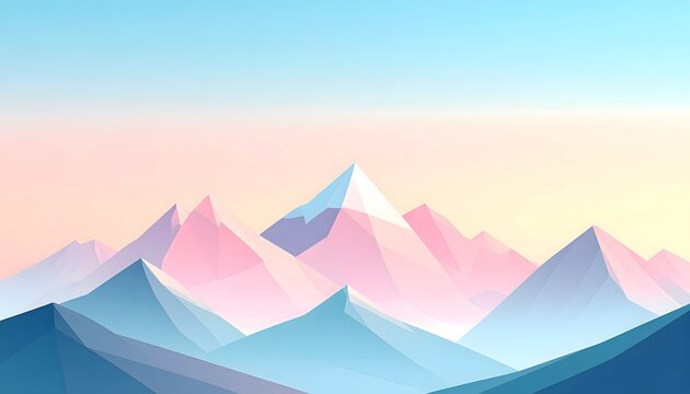 Serene mountain range under a pastel sky, a low-poly digital art landscape