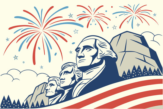 Mount Rushmore with Fireworks Vector Banner Design 