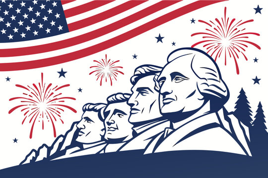 Mount Rushmore with Fireworks Vector Banner Design 