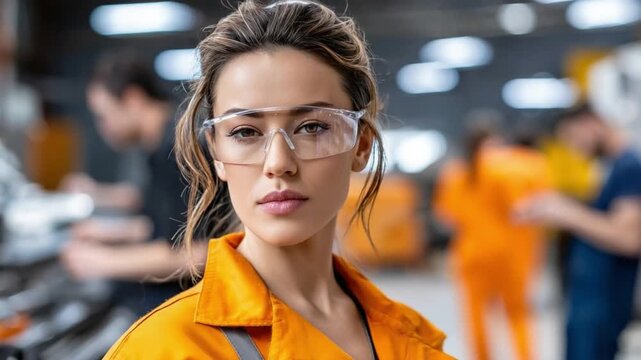 Confident Engineer in Protective Gear: A strong and capable engineer, dressed in safety attire, gazes confidently, embodying skill and expertise in a professional environment.