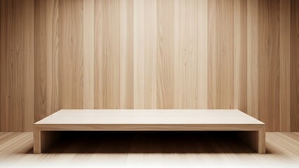 Empty Wooden Stage Platform with Spotlight Illumination.