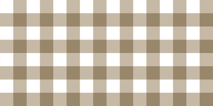 Brown and beige gingham checkered pattern background. Classic seamless buffalo check plaid texture for fabric, wallpaper, and scrapbooking. Minimalist rustic aesthetic design.