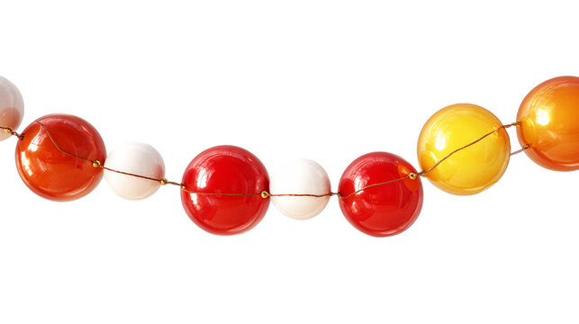 Colorful Necklace with Round Red White Orange and Yellow Beads Strung on Thin String Isolated on Transparent Background, PNG