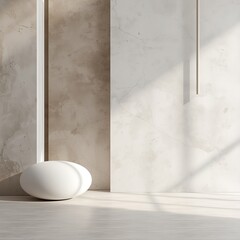 Modern minimalist interior design with white rugby ball on floor