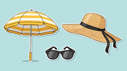 Summer Beach Accessories Umbrella Hat Sunglasses For Vacation.