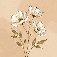 Minimal Floral Line Art in Oil Color Texture
