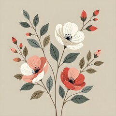 Minimal Floral Line Art in Oil Color Texture