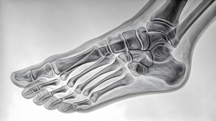 Xray image of a human foot showing bones in grayscale