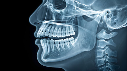 Xray image of a human jaw showing detailed teeth structure