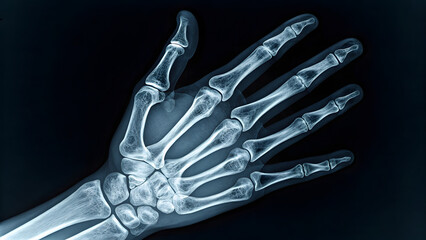 Naklejka premium Xray image of human hand bones with spread fingers