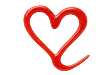 Red ketchup sauce forming heart symbol on transparent background