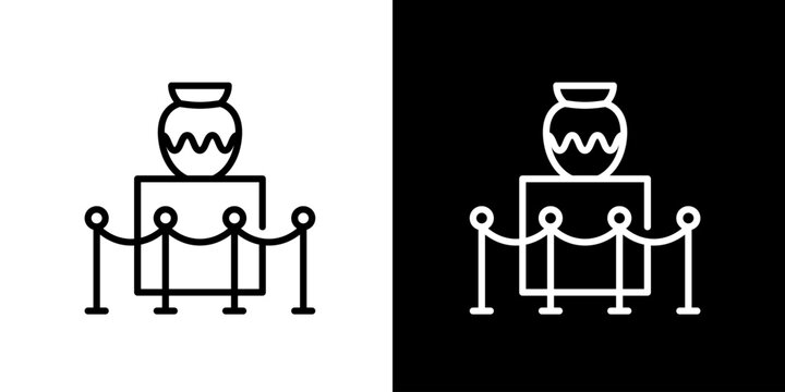 Museum Exhibit Icon Featuring an Ancient Pottery Jar on a Pedestal with Ropes, Representing History and Cultural Heritage in a Linear Style