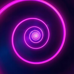 Vibrant neon pink concentric circles on dark background, glowing light installation, abstract futuristic design, technology and innovation concept