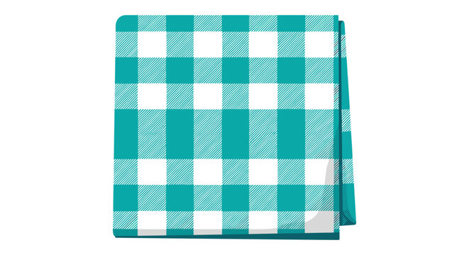 teal gingham tablecloth folded on white background classic checkered fabric pattern for kitchen decor dining layout and restaurant menu design