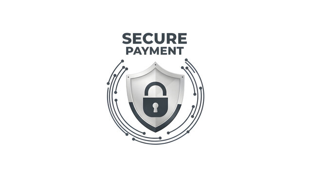 Secure payment shield with lock on black background for safety