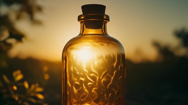 Sunset Colors Bleeding into an Old Glass Bottle