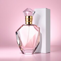 Elegant, pink perfume bottle with crystal top and white box