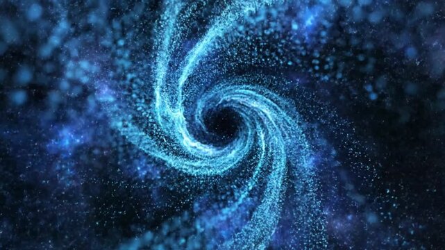 Mesmerizing Swirling Cosmic Dust Cloud Vortex in Deep Space Abstraction with Dynamic Blue Particle Flow