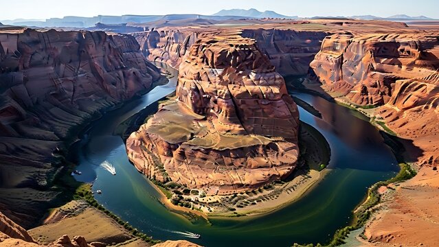 Scenic aerial view of horseshoe bend and the colorado river canyon - Powered by Adobe