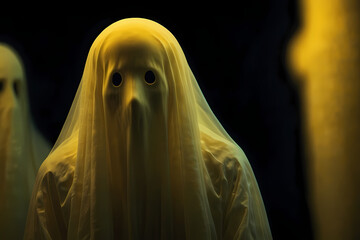 Yellow ghost face in dark Background for halloween