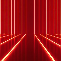 Vibrant red neon lights in a futuristic corridor with reflective floor and walls, creating a sense of depth and modernity