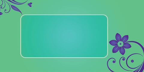 Decorative green gradient background with floral corner elements, elegant purple flower accents, rounded rectangle frame, modern ornamental design, creative greeting card style layout, soft vibrant co