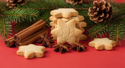 Christmas star cookies with festive decorations