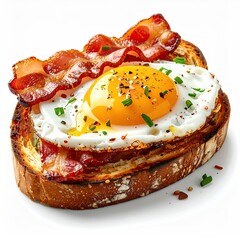 Crispy bacon, sunny-side-up egg on toasted bread