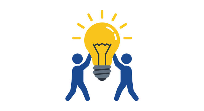 teamwork collaboration concept with two people holding giant light bulb together flat illustration for innovation and brainstorming projects