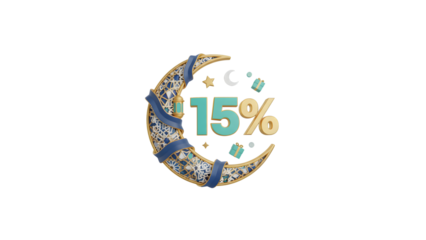 Elegant crescent moon with 15% discount offer on black background
