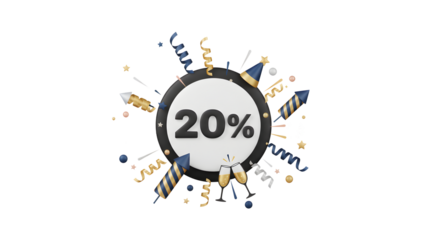 Celebrate with 20 percent discount in stylish gold and blue