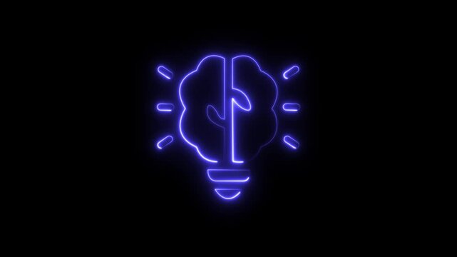 glowing neon light bulb and brain icon on black background. smart thinking idea and inspiration innovation concept. Innovative Light bulb with brain, Teamwork and idea concept. Creative new idea.