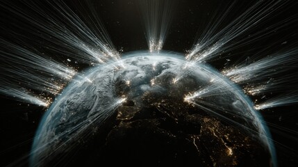 Stunning Visualization of Planet Earth with Data Connections Illuminating Global Network and Urban Light Patterns