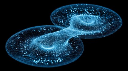 Digital representation of abstract cosmic vortex with radiant blue lights and intricate lines forming a dynamic energy field