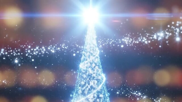 Christmas tree sparkling blue animation with shimmering holiday light particles.